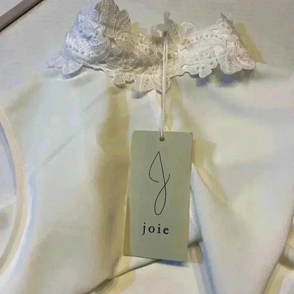 Joie Women's Mock Neck Blouse Medium White Embroidered Sleeveless Sheer Career - Picture 7 of 10